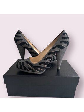 PRADA Gray Black Suede Animal Print Heels Size 40.5 / 10.5